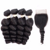 HCDIVA Indian Virgin Hair Loose Wave 4 Bundle with Baby Hair Lace Closure Unprocessed Virgin Human Hair Closure with Bundle Hair