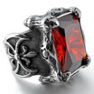 Hpolw Mens Large Stainless Steel Ring CZ Silver Black Red Dragon Claw Knight Fleur De Lis Vintage Gothic
