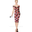 New Summer Women V-neck Short Sleeve with Straps Floral Print Flowers Vintage Sheath Bodycon Pencil Dress Knee-Length