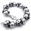 Hpolw Mens Stainless Steel Bracelet Biker Gothic Skull Silver