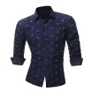 Camisa Casual De Hombre De Primavera Impresa Tops De Solapa Con Ajuste Delgado