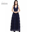 Robe de Soiree Longue Cheap Lace Navy Blue Burgundy Evening Dress Long 2018 Real Image Long Evening Gowns Formal Dress Women