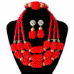 3 Rows Red Imitation Coral Beads African Jewelry Set Nigerian Wedding Bridal Beads African Crystal Beads Jewelry Set Necklace