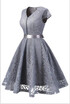Womens Vintage 1950s Short Sleeve A-Line Cocktail Party Swing Dress with Floral Lace Homecoming Dress
