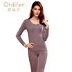 Ou Difen warm suit ladies underwear long sleeve round neck solid color modal warm suit XW6101 white wax gray XL