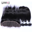 8A Cambodian Virgin Hair Straight With Ear To Ear 13x4 Lace Frontal Closure 3 Bundles Human Hair Weave Closures 4Pcs Natural Black