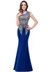long Crystal Prom Evening Dress Formal Party Bridesmaid Mermaid Gown Appliqued Pageant Gown