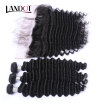 8A Brazilian Deep Wave Curly Virgin Hair With Ear To Ear 13x4 Lace Frontal Closure 3 Bundles Human Hair Weaves Closures 4 Pcs Lot