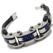 Hpolw Blue&Black&Silver Stainless Steel Cubic Zirconia Rubber Bicycle chain sapphire Bolt buttoned Bracelet