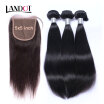 8A Size 5x5 Lace Closure With 3 Bundles Peruvian Virgin Hair Straight 4 Pcs Lot 100 Human Hair Weaves And Closures Natural Black