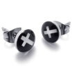 Hpolw 2pcs Two-Tone Trendy Stainless Steel Unisex Cross Stud Earrings 1 Pair Silver Black