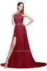 2018 Beaded Long Evening Dress Chiffon Side Slit Burgundy Sexy Backless Formal Party Evening Gown Robe De Soiree Prom Dresses
