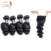 JSDshine Loose Wave Bundles With Closure 4 Bundles With Closure Malaysian Virgin Hair Human Hair Weave Bundles With Closure