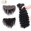 JSDshine Indian Human Hair Bundles with Frontal Deep Wave Hair 3 Bundles With 13x4 Lace Frontal Virgin Human Hair Extensions