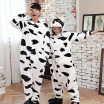 Women Man Flannel Cartoon Lingerie Animal Siamese Pajamas Couples Home Clothes -Cows