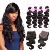 Dream Like 8A Brazilian Body Wave with Closure 4 Bundles 100 Human Hair Natural Color