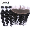 9A Lace Frontal Closure With 3 Bundles Peruvian Virgin Human Hair Weave Loose Wave Unprocessed Loose Wavy Curly Remy Hair 4Pcs Lot