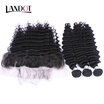 8A Malaysian Deep Wave Curly Virgin Hair With Ear To Ear 13x4 Lace Frontal Closure 3 Bundles Human Hair Weaves Closures 4 Pcs Lot