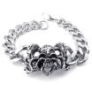 Hpolw Menssilver&black Stainless Steel Lobster Clasps Bracelet&Gothic Skullskeleton Charm Biker Link Bracelet