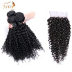 JSDshine Hair Indian Kinky Curly 4 Bundles with Closure Human Hair Bundles With Lace Closure Hair Extensions Natural Color