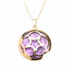Round Camellia Flower Purple Quartz Crystal Pendant Stainless Steel Necklaces 17"