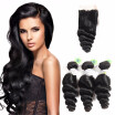 7A Peruvian Loose Wave 3 Bundles With Closure Hair Bundles With Lace Closure Peruvian Virgin Hair With Closure Cheap Human Hair