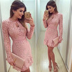 Womens Summer Lace Dress Long Sleeve Evening Party Dress Cocktail Party Dress Short Mini Dress