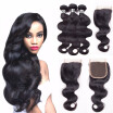 Amazing Star Brazilian Virgin Hair Bundles with Closure Body Wave with Closure Human Hair with Closure Free Part Natural Color