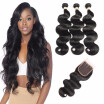 HCDIVA Virgin Hair 3 Bundles With Closure Brazilian Body Wave Human Hair Bundles Plus Closure Free Middle Three Part 4 pcslot