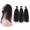 HCDIVA Malaysian Virgin Hair Kinky Curly 3 Bundle Hair with 360 Lace Frontal Closure with Baby Hair Natural Black For Black Women