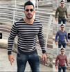 Long Sleeved Round Neckline Striped Sweater Shirt for Men
