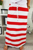 Women High Waist Striped Print Drawstring Skirt Long Stretchy Dress Casual Party