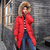 Womens Hooded Fur Collar Down Cotton Coat Female Long Cotton Jacket Fashion Down Cotton Jacket 2018 Winter New Arrival
