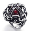 Hpolw Vintage Stainless Steel Cubic Zirconia Cross Biker Mens Ring Red Silver