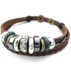 Hpolw Mens&Womens Alloy Leathe Brown Fashion metal ring clasp Bracelet&Hand woven white crystal Bangle