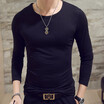 Man Cotton Long Sleeve Round Neck V Neck Solid Color Slim Fit Shirts