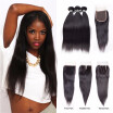 Amazing Star Straight Hair with Closure Peruvian Virgin Hair Bundles with Closure Straight Human Hair with Closure 4x4" Free Part