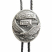 Vintage Silver Plated Western Eagle Flag Oval Bolo Tie Leather Necklace