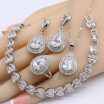 Water Drop White Topaz 925 Silver Bridal Jewelry Sets For Women Bracelet Earrings Necklace Pendant Rings