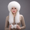 2018 Real Fox Fur Hat Bomber with Rabbit Fur Top Pompon Fall Winter Womens New Ear Hat Russian Outdoor Warm HHY 17-19