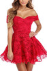 Lace Skater Off the Shoulder Short Sleeves High Waist Padded Cups Dress Homecoming Dress