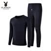 Playboy Mens Thermal Underwear Set V-neck Basic Thermal Underwear Mens Thick Autumn Clothes Long Pants Set Light Gray V-neck M