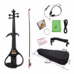 44 Full Size Electric Violin Fiddle Maple Wood Stringed Instrument Ebony Fretboard Chin Rest with 14" Connecting Cable Earphone