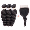 HCDIVA Indian Virgin Hair Loose Wave 3 Bundle with Lace Closure 130 Density Natural Black Loose Curl with Bundle Hair 4Pcs lot