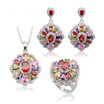 Luxurious Multicolor Stone Silver Plated Jewelry Sets for Women Choker Dangle Earrings Ring Three Colors Available
