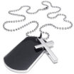 Hpolw Army Style Dog Tag Cross Pendant Mens Necklace Color Black Silver 27 inch Chain