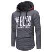 Mens Fashion Cotton Letter Printing Pullover Long Sleeve Hooded Casual Slim T-Shirt