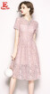 S M L XL XXL elegant lace new summer 2018 lace dress short sleeve pink slim A line vintage knee length office lady