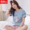 Antarctic pajamas women summer cotton short-sleeved two-piece suit cartoon Korean version of fresh students cotton wear home service blue&white XL