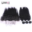 9A Lace Frontal Closures With 3 Bundles Indian Virgin Human Hair Weaves Deep Wave Curly 4 Pcs Lot Unprocessed Remy Hair Extensions